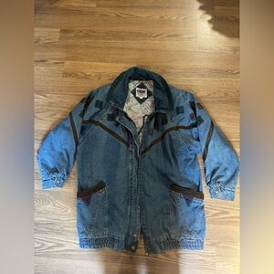 Vintage Current Seen denim patchwork jacket featuring mixed media accents